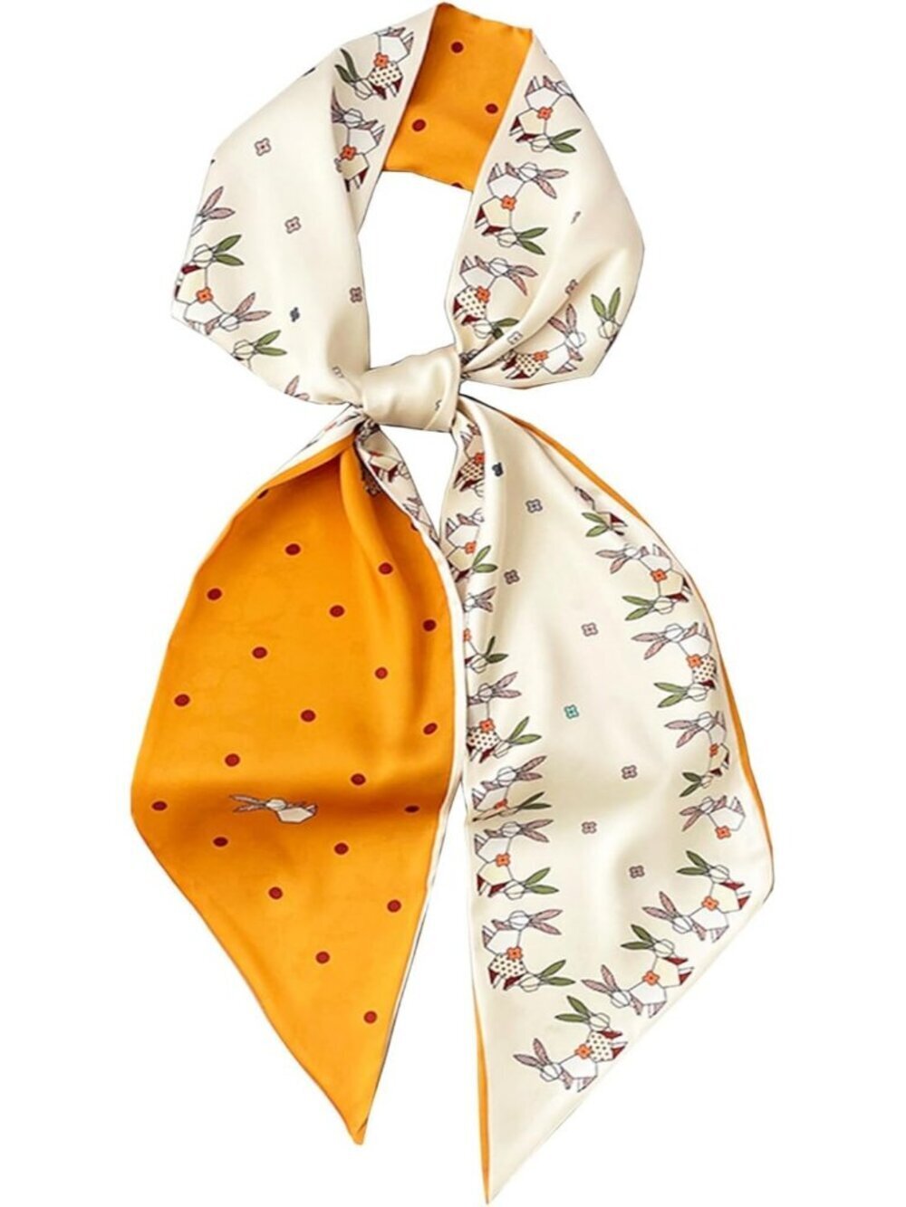 Women's little Orange Rabbit Head Scarves Long Skinny Silky Hair Bags Scarf